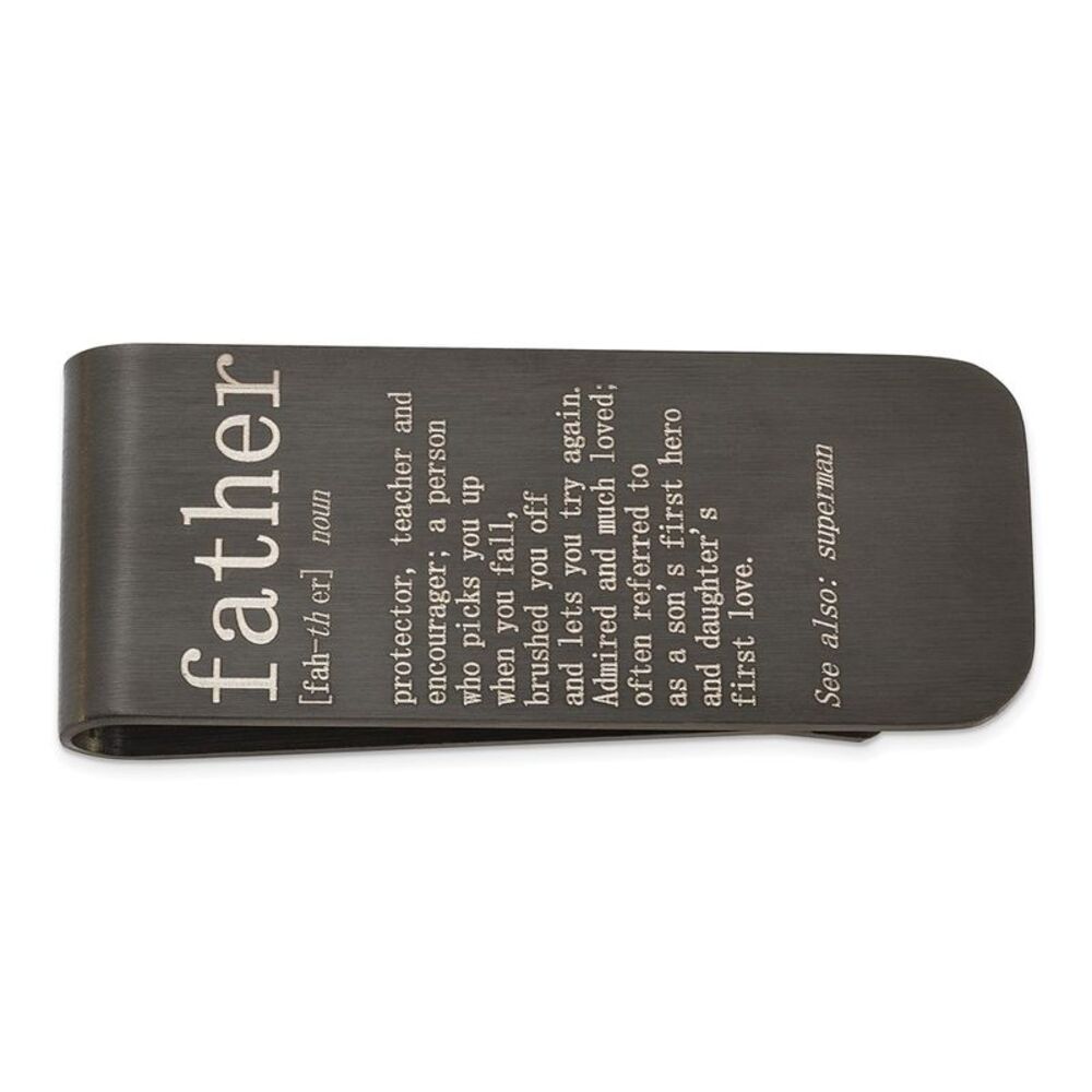 Men's Black Plated Stainless Steel Brushed FATHER Fold Over Money Clip